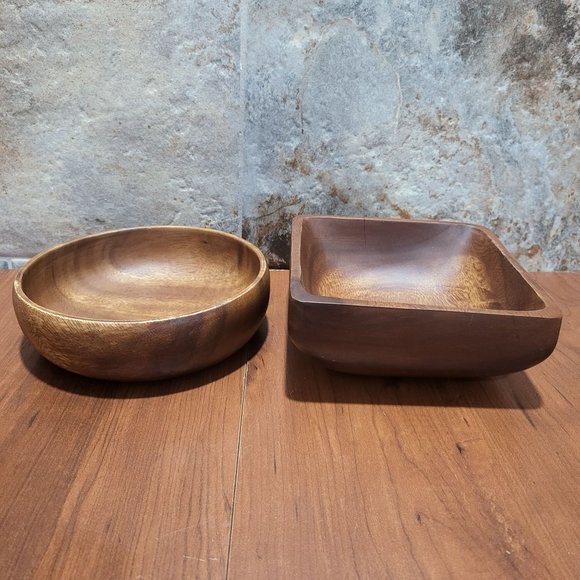 Woodard & Charles Wood Bowls Square & Round Set of 2 - Picture 7 of 10